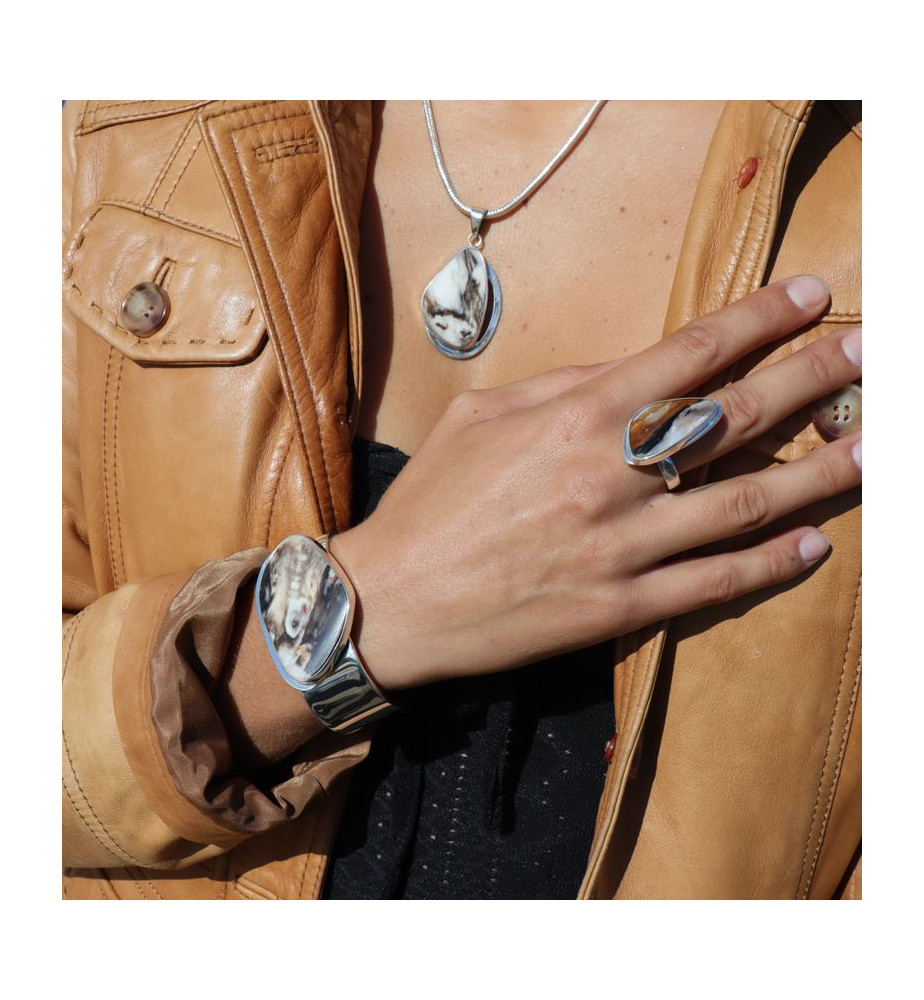 bague argent bois fossilisé bijoux