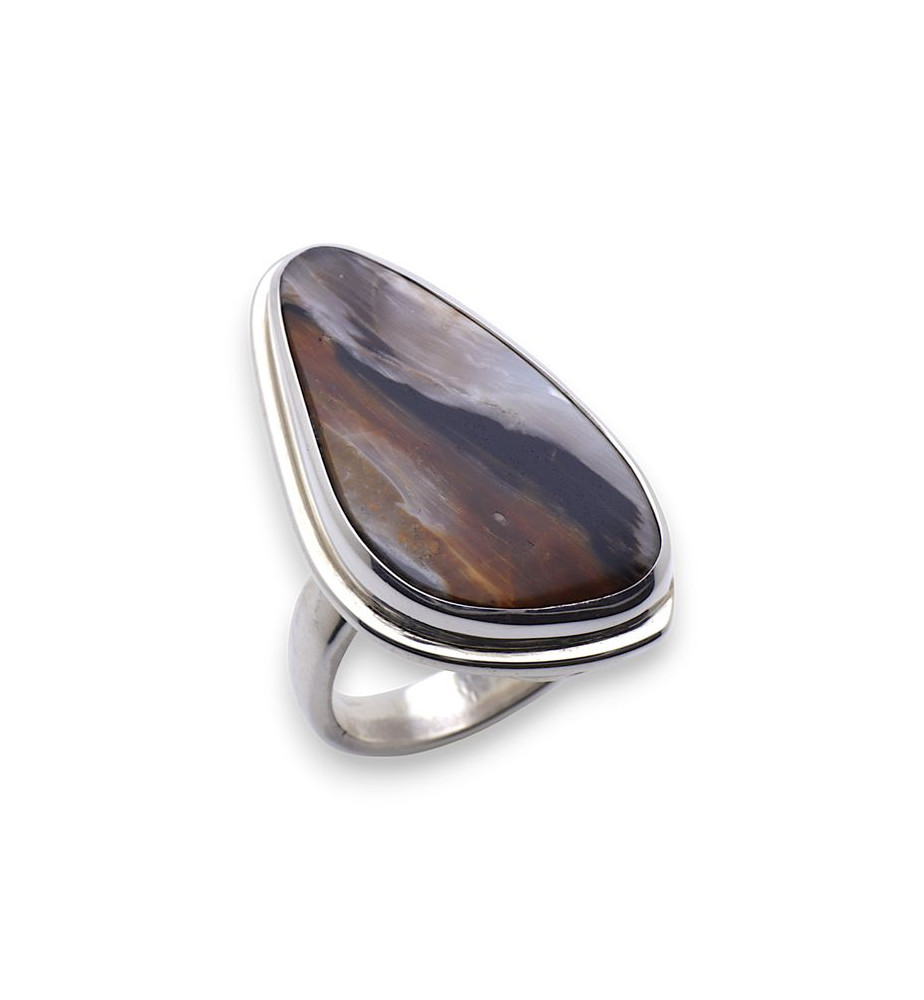 Bague En Argent Massif Avec Vraies Pierres (Corail Fossile, Citrine, Aigue-marine) - Taille 59 - Neuf Sans Boîte