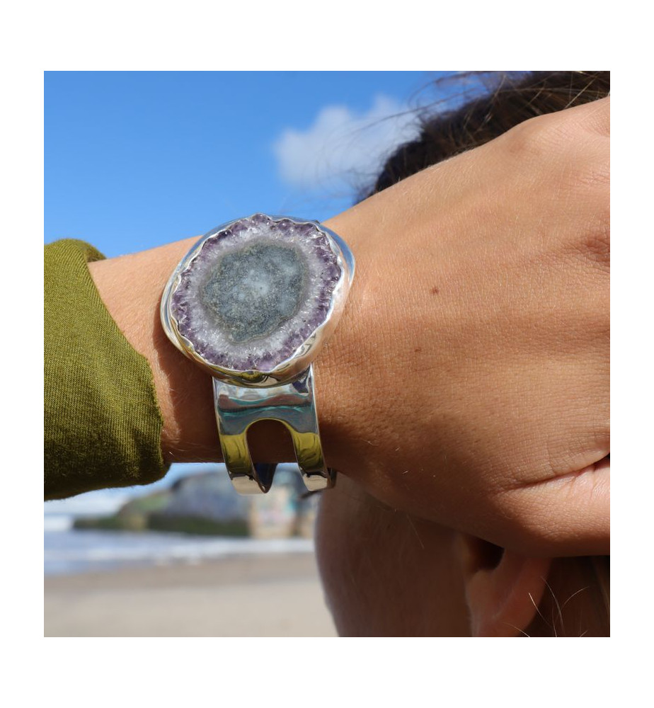 bracelet manchette argent amethyste