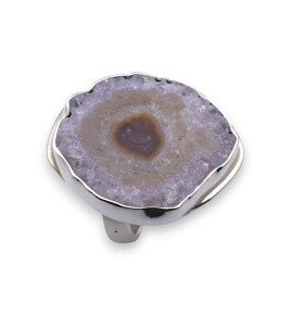 Bague en argent 925 empierrée d'une grande améthyste stalactite