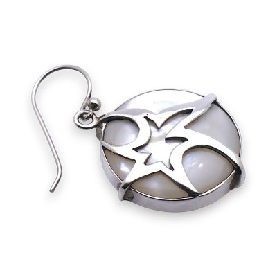 Boucles d'oreilles rondes argent et nacre blanche
