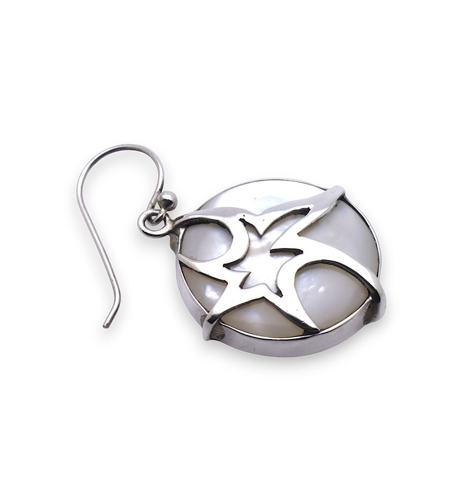 Boucles d'oreilles rondes argent et nacre blanche