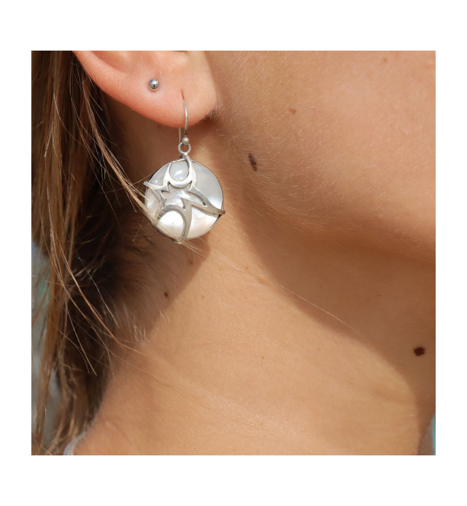 boucles d'oreilles argent nacre blanche