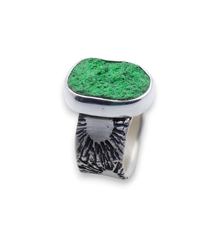 bague uvarovite argent oxydé