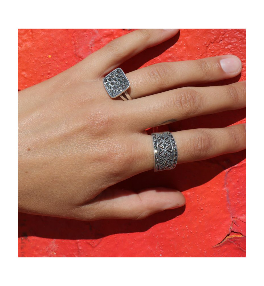 Bague Anneau En Argent 925 Sertie De Marcassites - Taille Au Choix, Style Fantaisie - Neuf Avec étiquettes