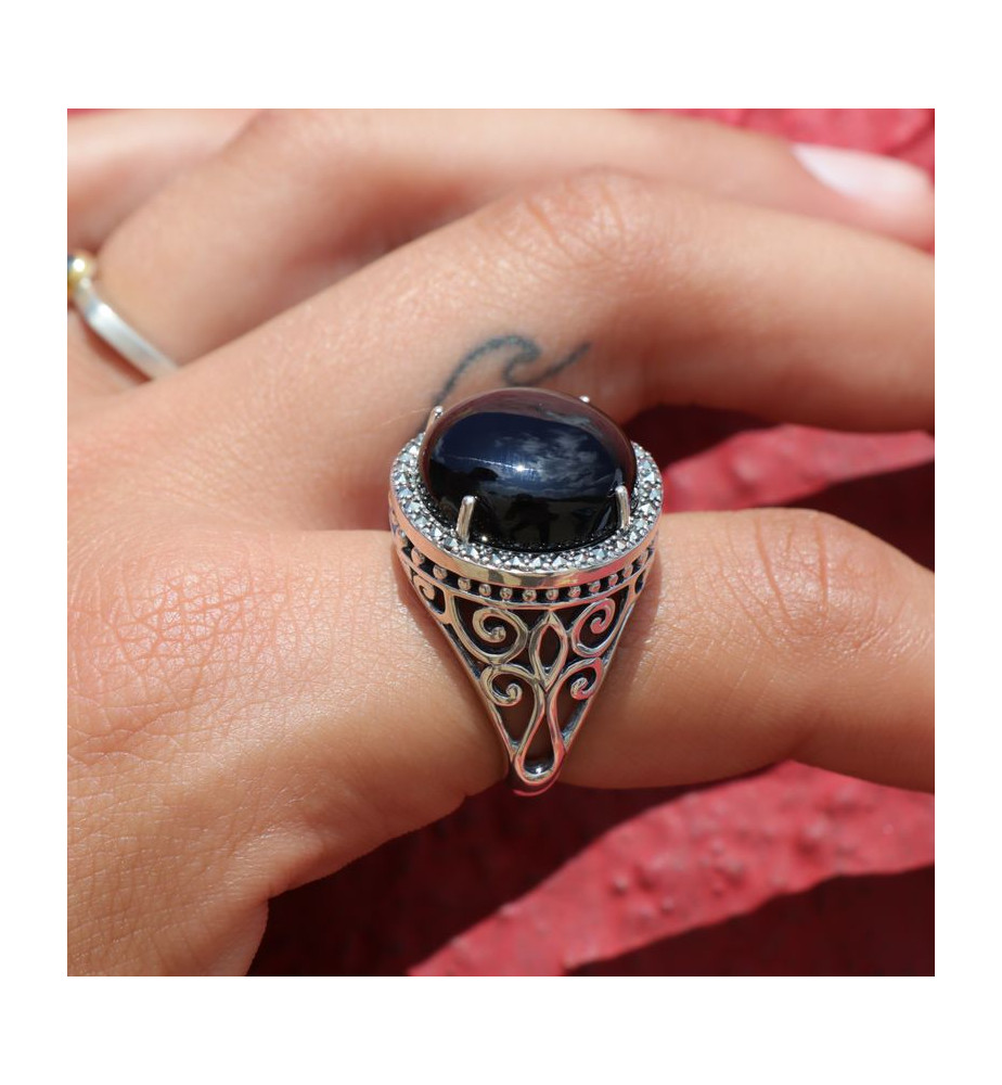bague onyx et marcassite