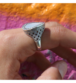 bague argent nacre art déco