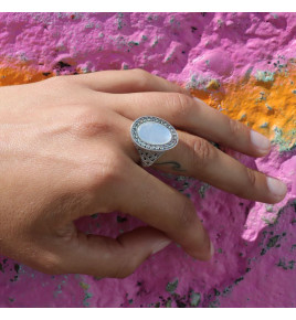 bague argent nacre blanche art déco