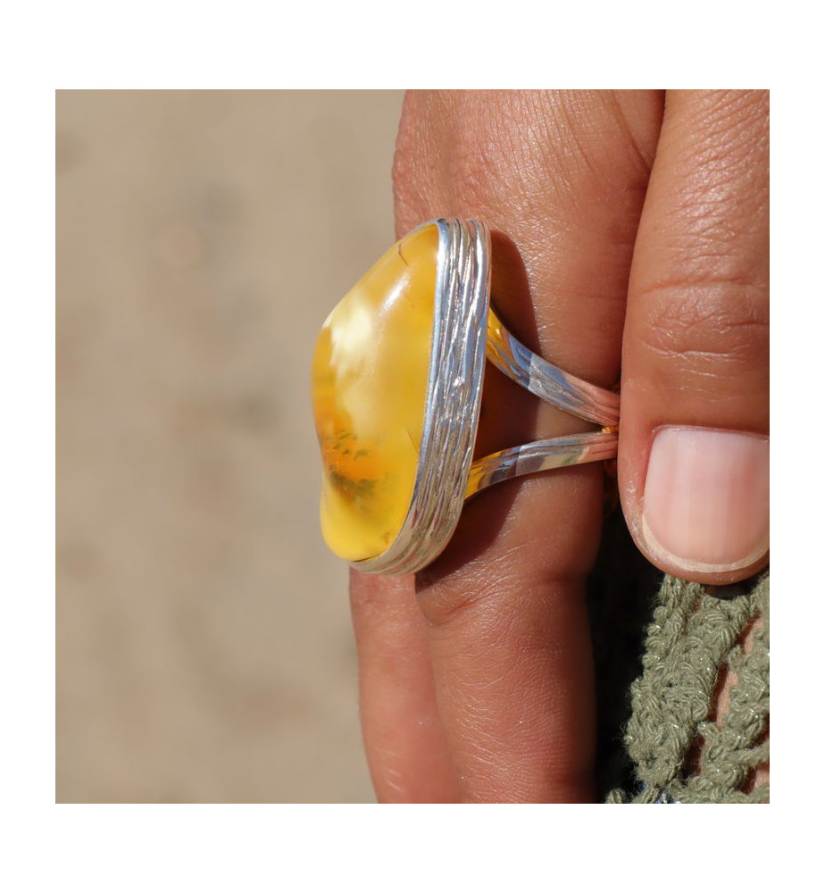 bague ambre et argent