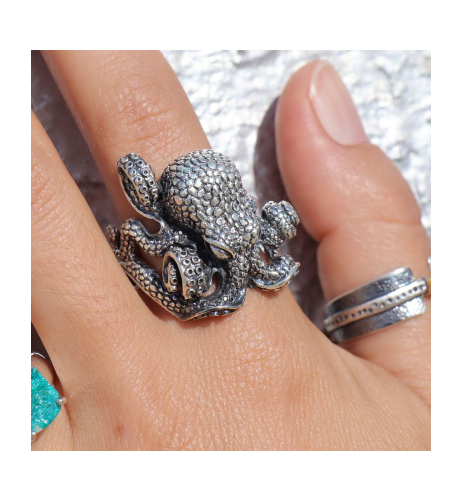 bague argent pieuvre