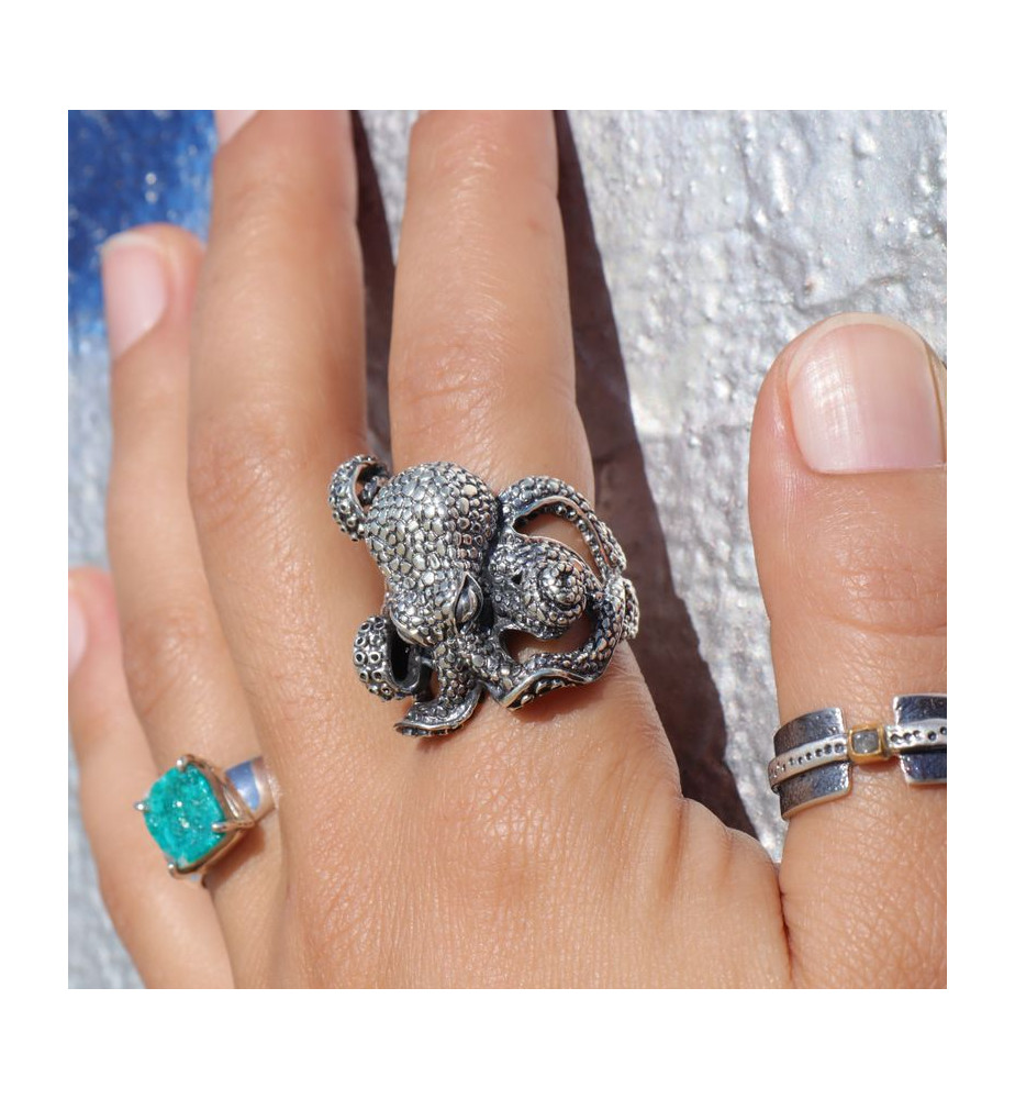 bague pieuvre argent