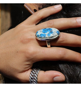 bague argent pierre bleue