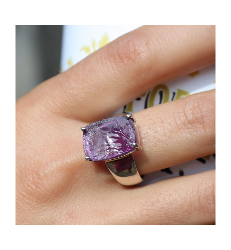 améthyste brute bague