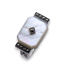 bague argent nacre blanche art déco