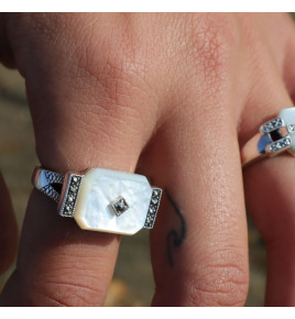 bague argent nacre art déco
