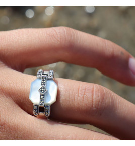 bague argent nacre blanche art déco