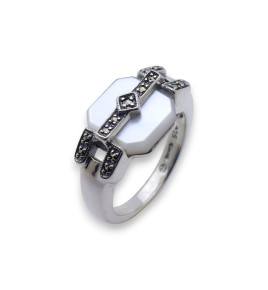 bague argent nacre blanche art déco