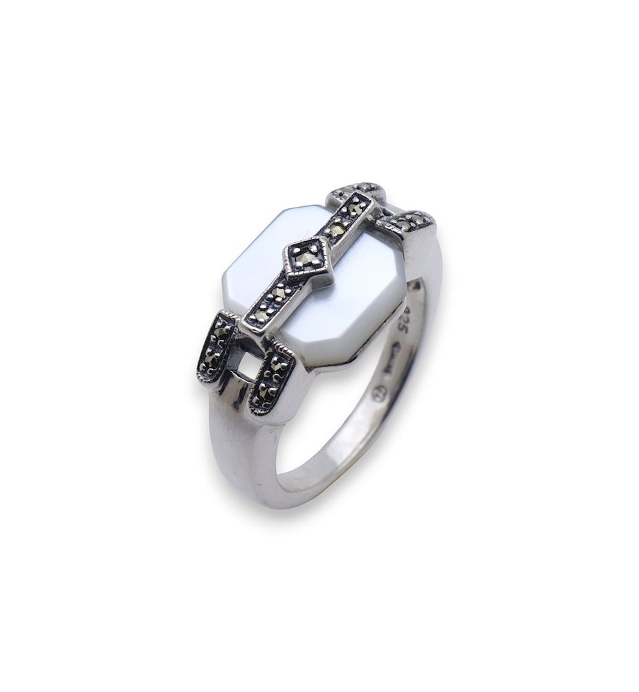bague argent nacre blanche art déco bague argent nacre blanche art déco