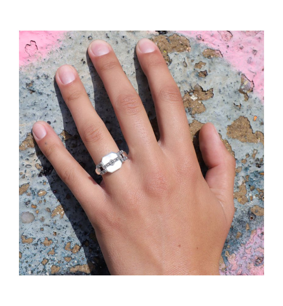 bague argent nacre art déco