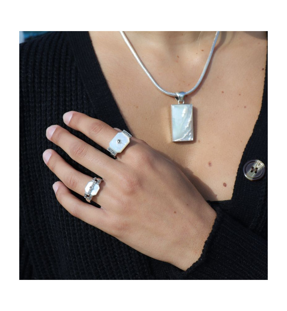 bague argent nacre haut de gamme