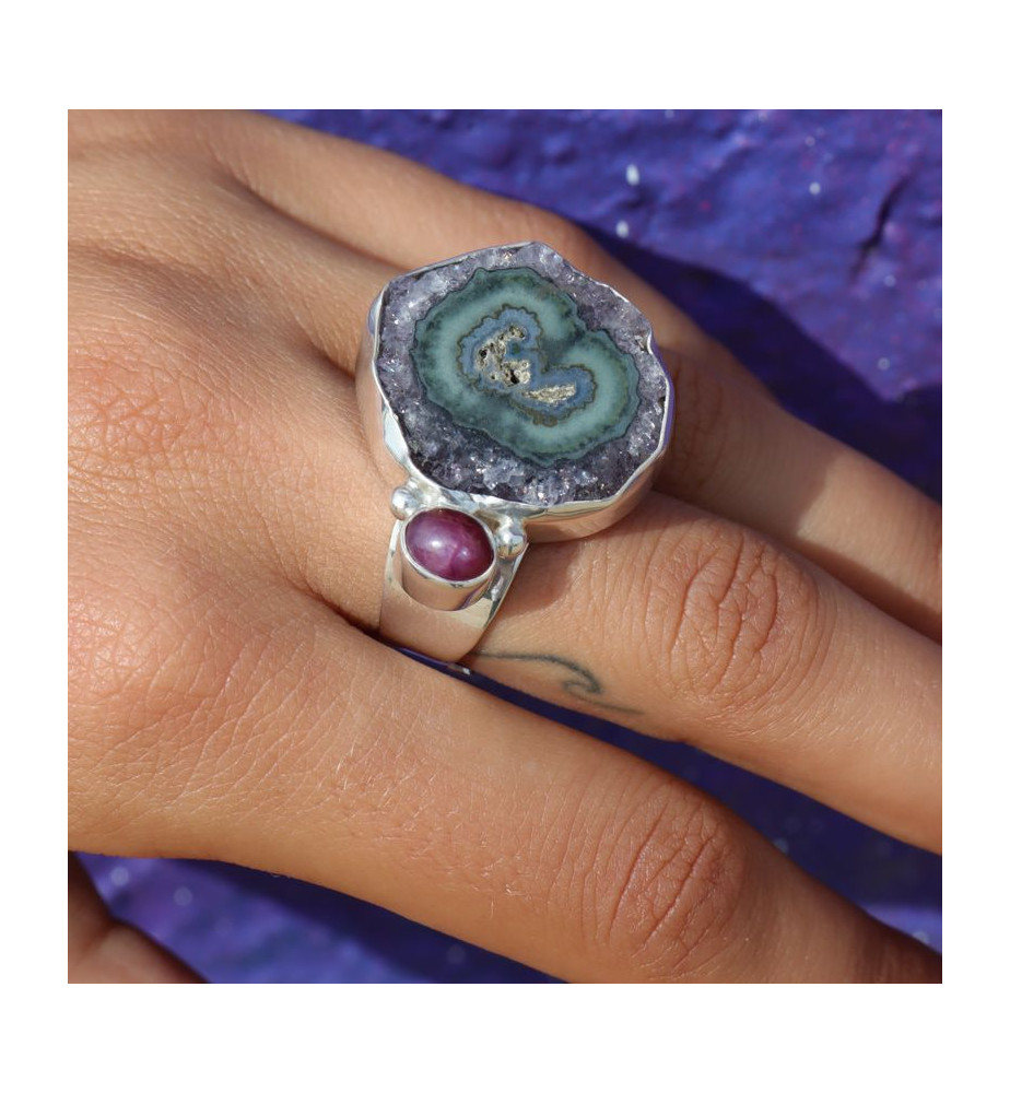 bague argent avec 2 pierres