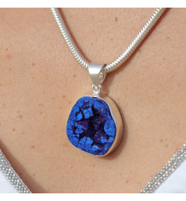 Pendentif en argent 925 serti d'une belle azurite bleue