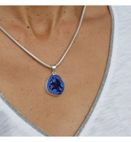 Pendentif en argent 925 serti d'une belle azurite bleue
