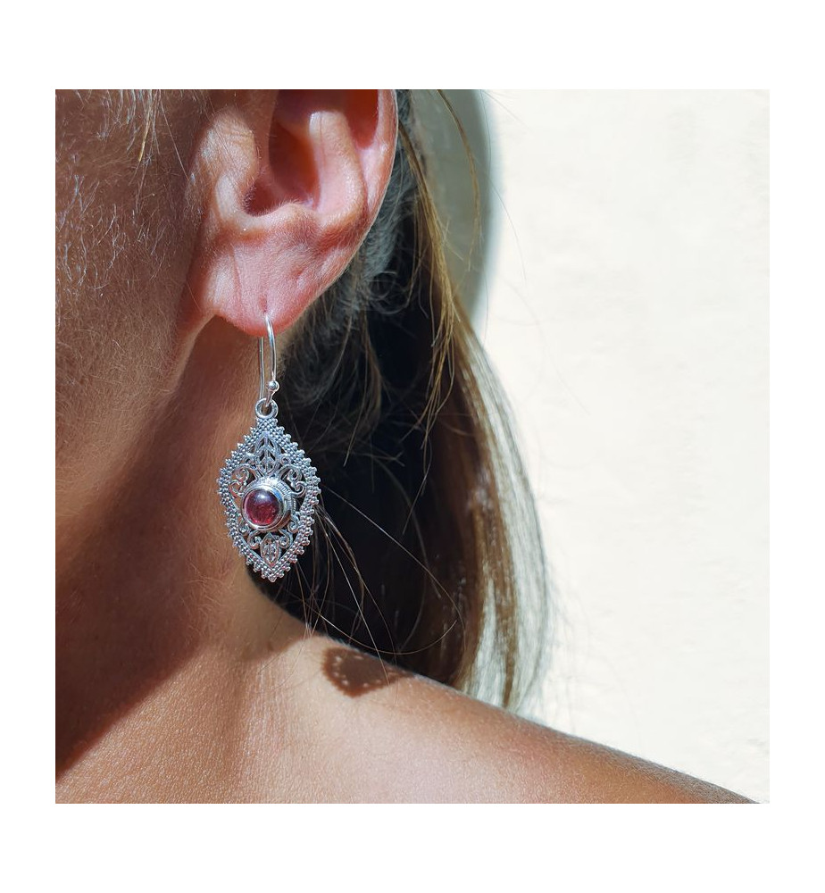boucles d'oreilles grenat argent