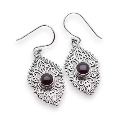 Boucles D'oreilles Pendantes Argent 925 Serties Grenat - Neuf Avec étiquettes, Fermoir Crochet