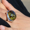 bague argent et ambre vert
