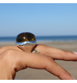 bague ambre vert argent