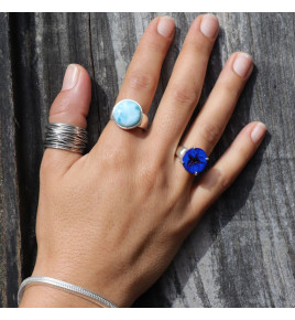 azurite bleue bague argent