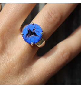 bague argent pierre bleue