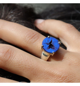 bague argent avec azurite