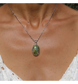 pendentif argent rubis sur fuchsite femme