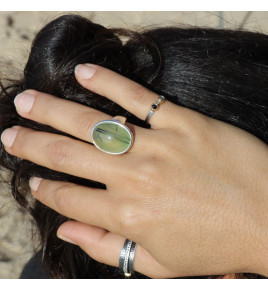 bague argent avec prehnite