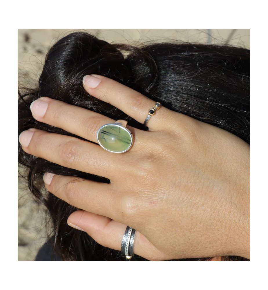 bague argent avec prehnite
