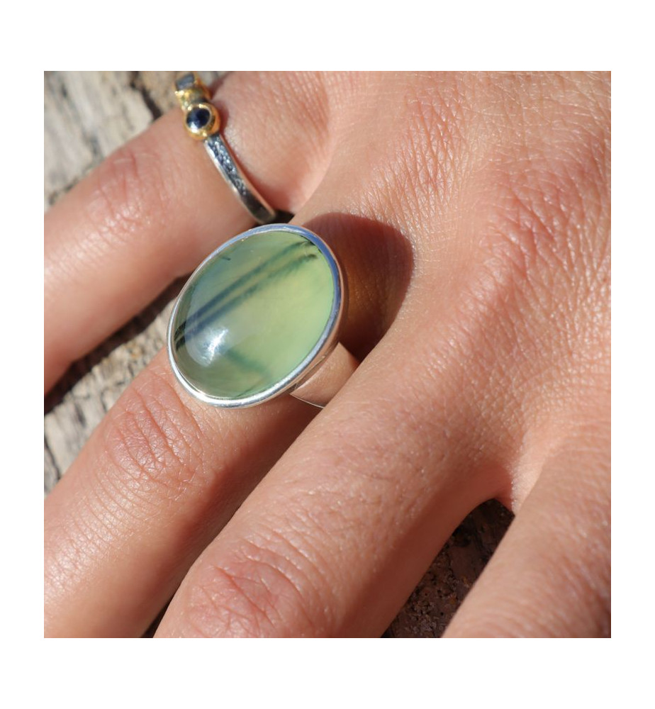 bague argent préhnite