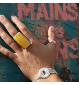 bague createur argent ambre jaune