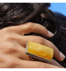 bague ambre jaune argent haut de gamme