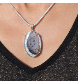 dendritic agate and silver pendant