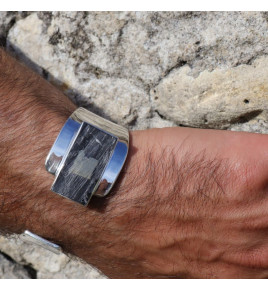 manchette argent pierre naturelle homme