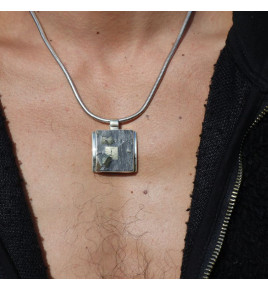 pendentif argent et pyrite sur ardoise homme