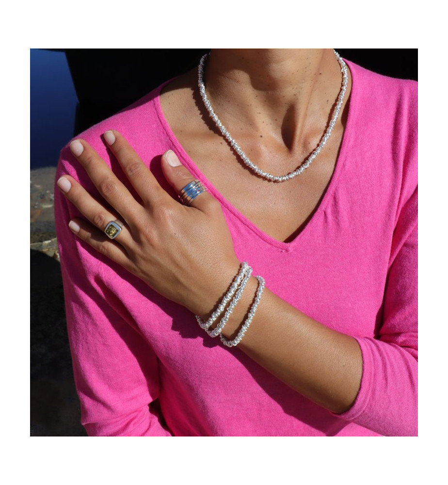 collier perles argent femme