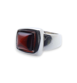 bague argent ambre rouge  homme