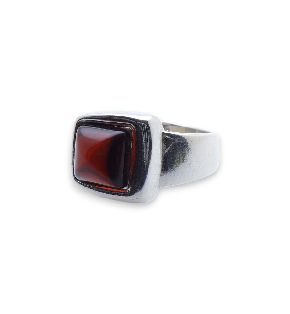 bague argent ambre rouge  homme