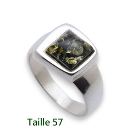 Bague mixte en argent 925 ornée d'un ambre vert