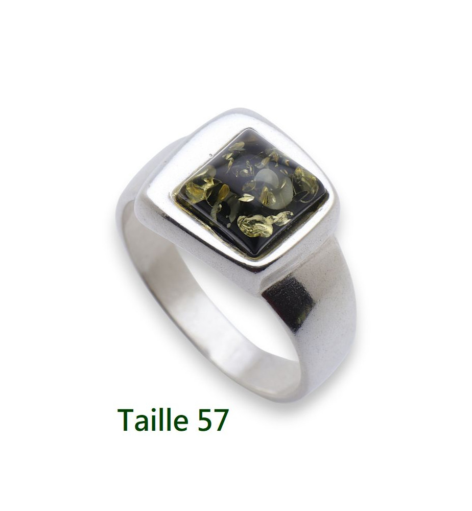 Bague mixte en argent 925 ornée d'un ambre vert