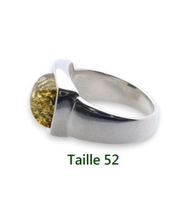 Bague mixte en argent 925 ornée d'un ambre vert