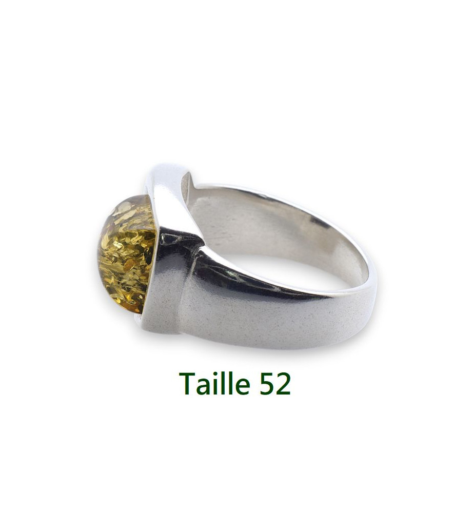 Bague mixte en argent 925 ornée d'un ambre vert